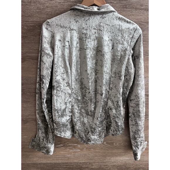 Aeropostale Vintage Y2K Velour Blouse Snap Silver Stretchy Top Shirt 2000’s - Picture 7 of 8